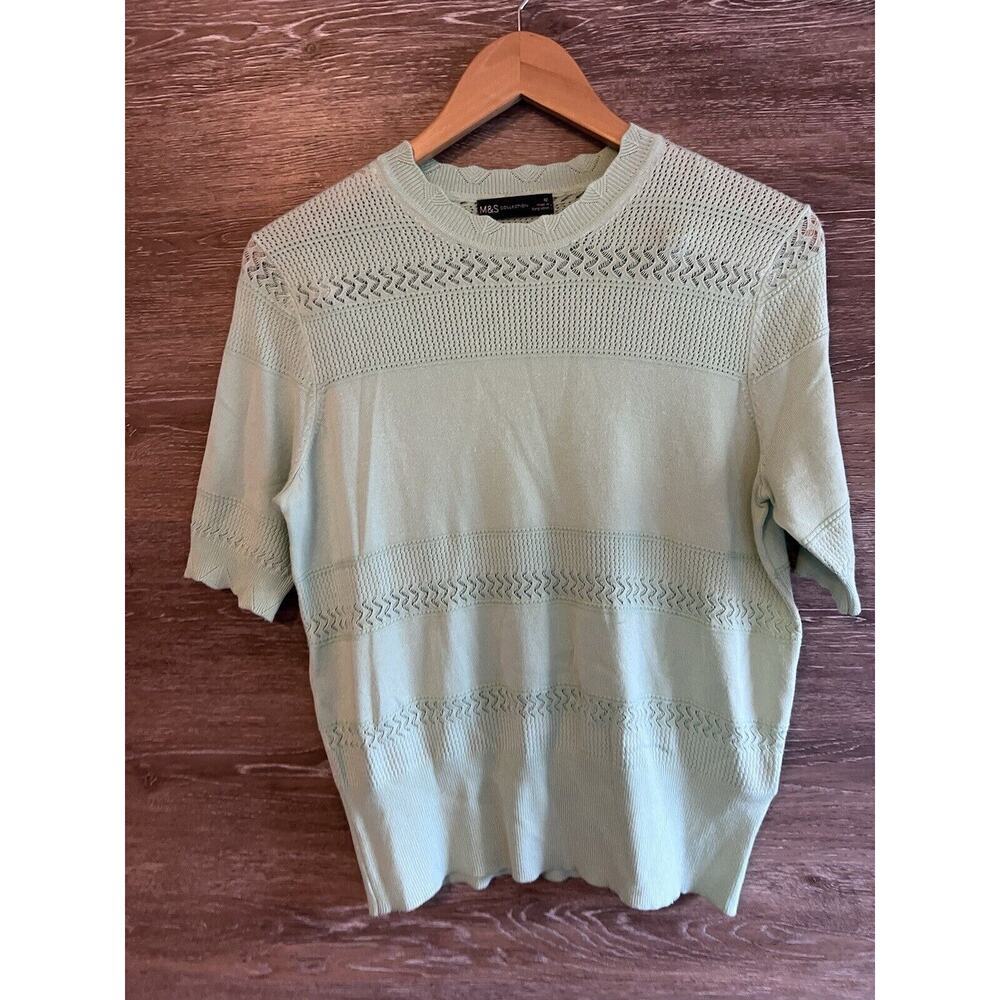 Sweater knit Shirt Size US 8 Light Green women short sleeves M&S Marks& Spencer